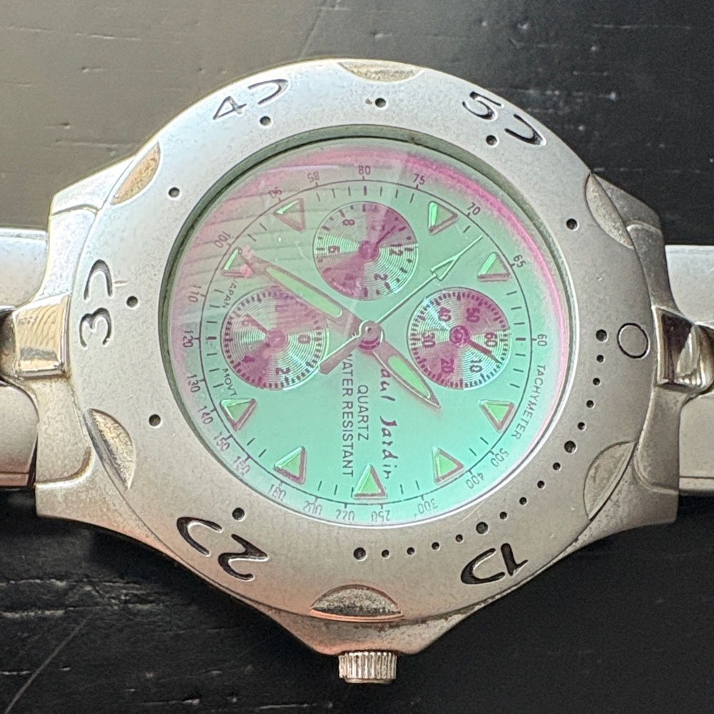 Silver and Green Men's Watch